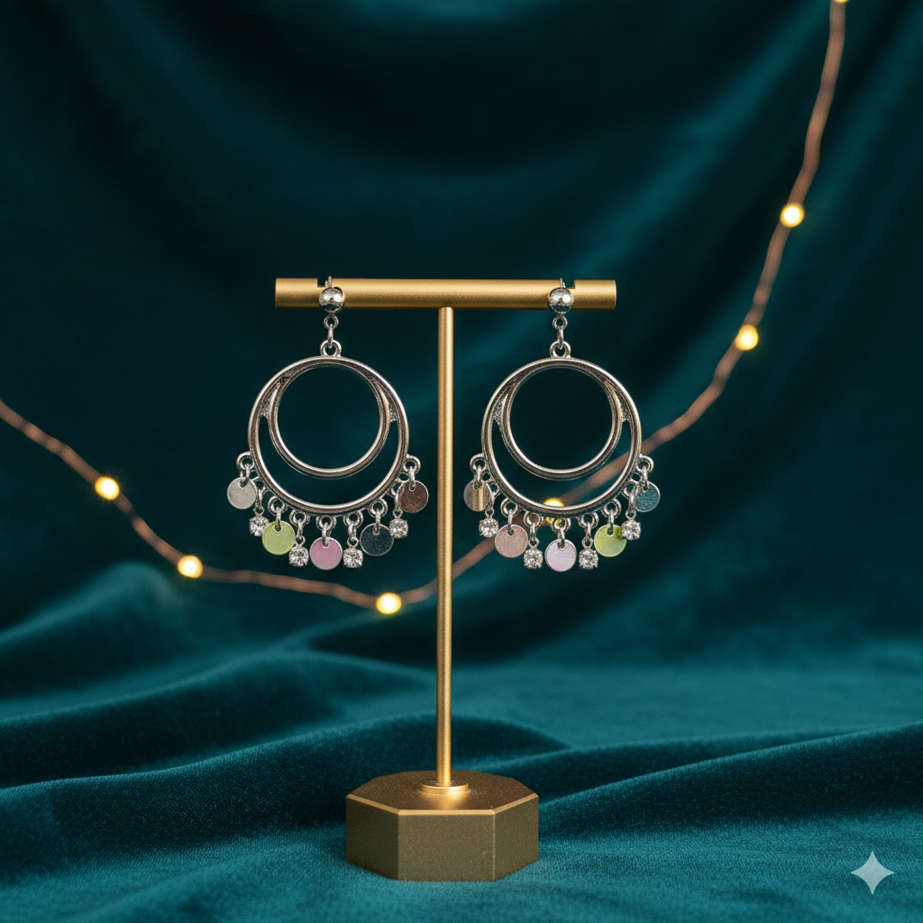 Silver Hoop Charm Dangler Earrings