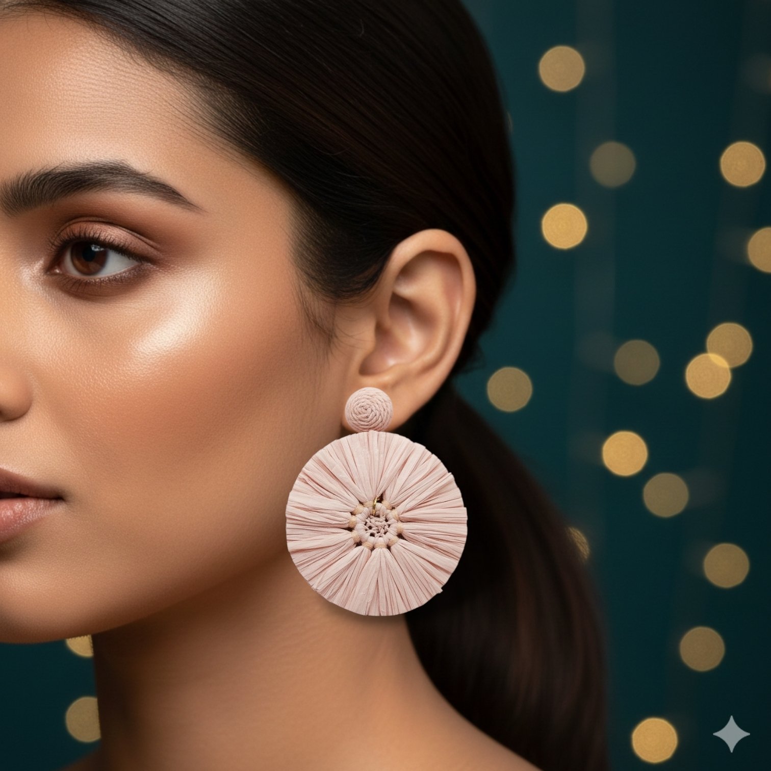 Artisanal Raffia Disc Earrings - Image 2