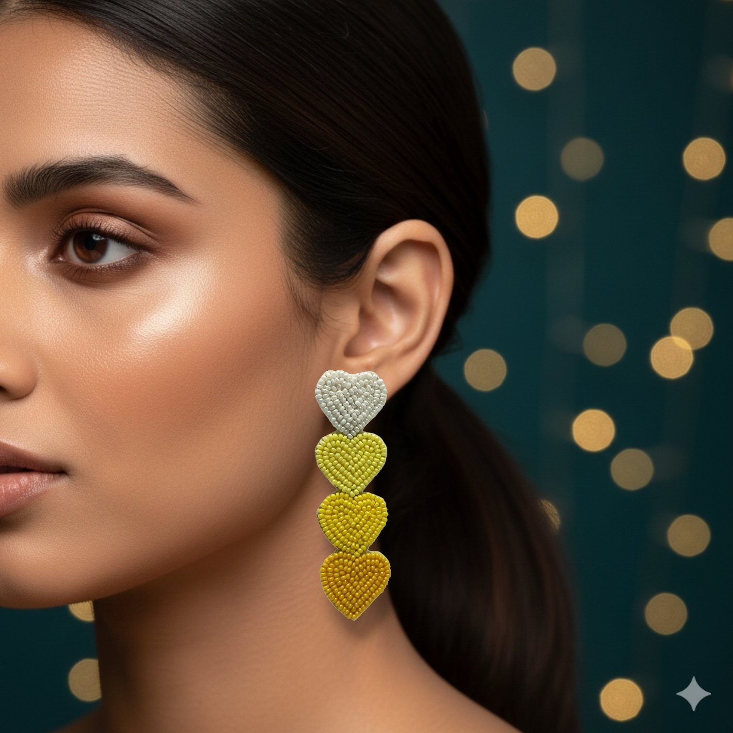 Beaded Heart Chain Dangler Earrings - Image 2