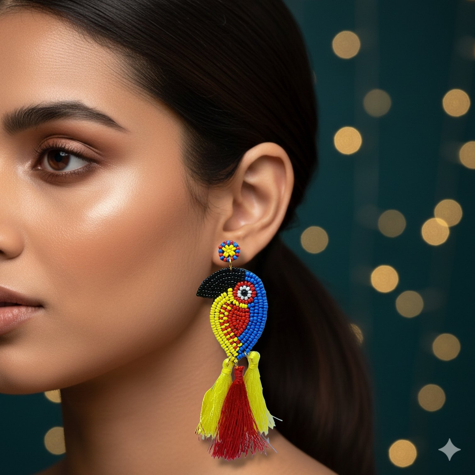 Multicolour Beaded Parrot Dangler Earrings - Image 2