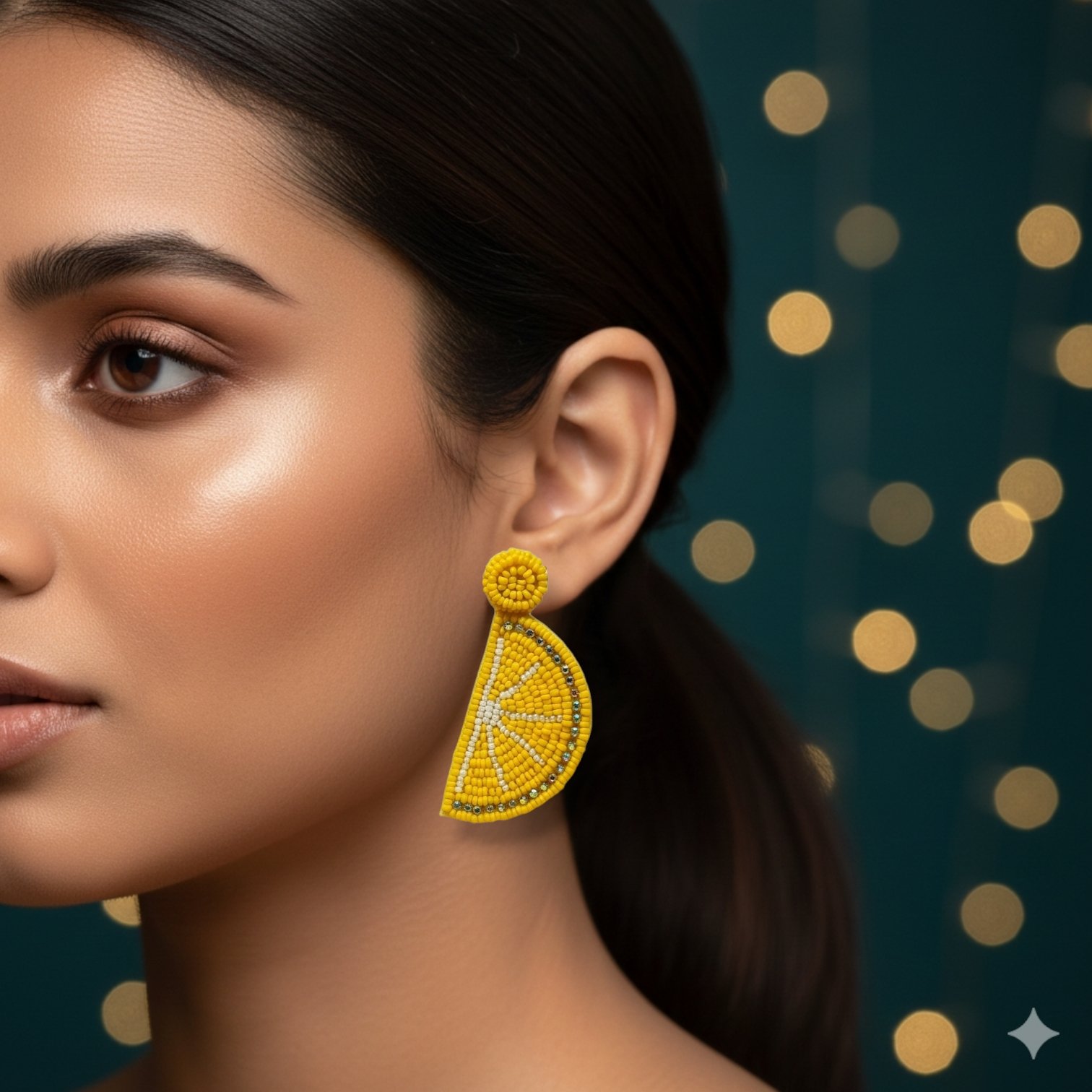 Yellow half lime single Drop Earrings - Image 2