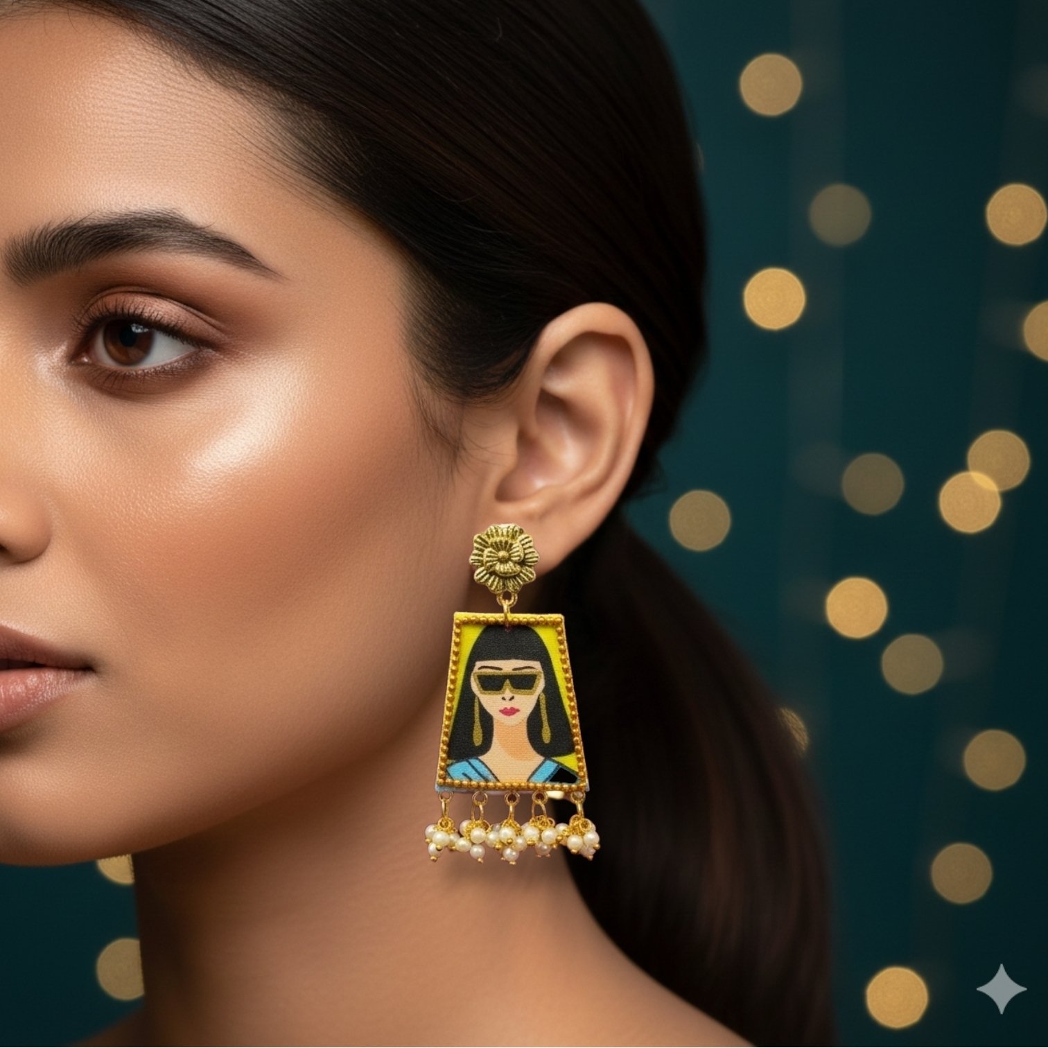 Hand Painted Fashionista Dangler Earrings - Image 2