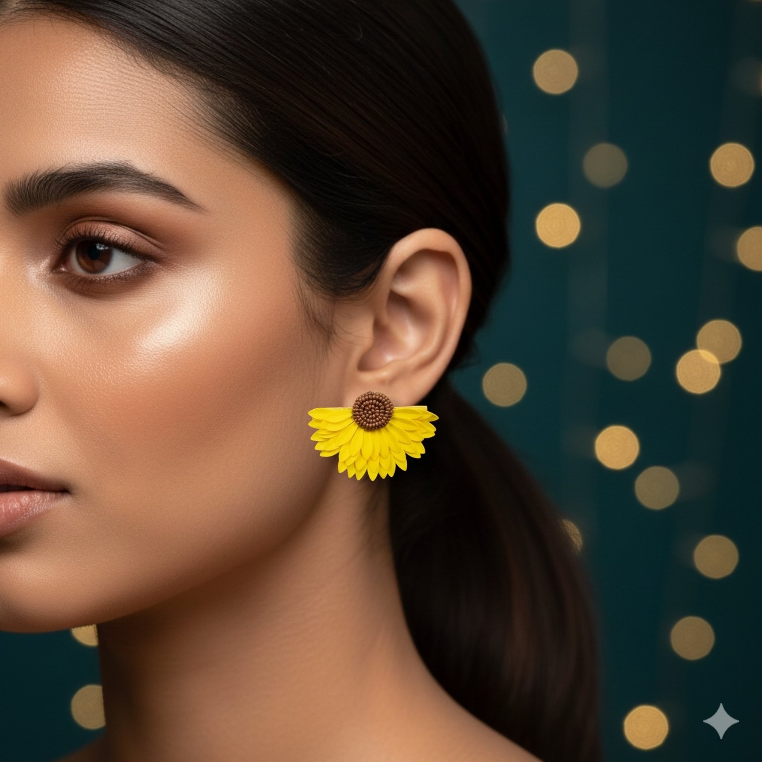 Majestic Beaded Half Sunflower Stud Earrings - Image 2