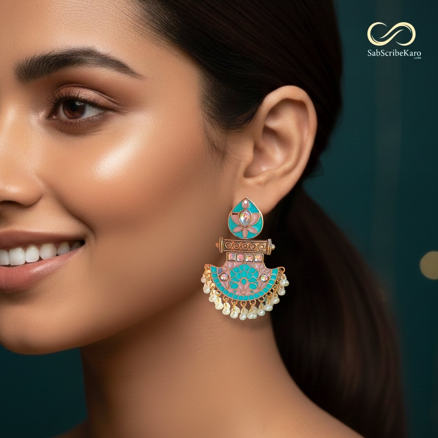 Enamelled Fan Jhoomar Dangler - Image 2