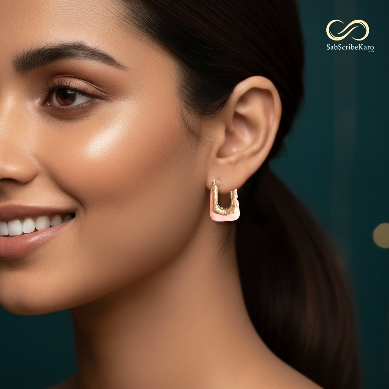 Pink Enamel Square Huggie Hoop - Image 2