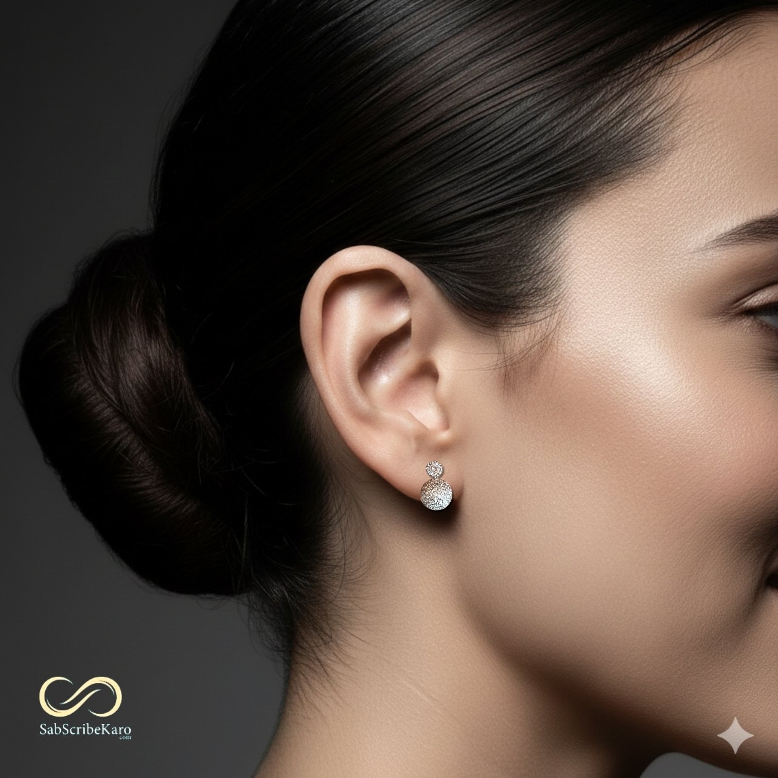 Pave Domed Stud Drop Earrings - Image 2