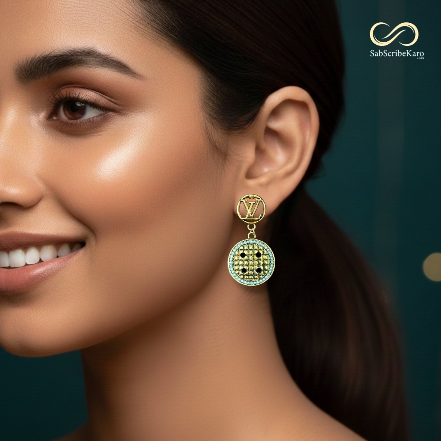 Designer Button Dangler Earrings - Image 2