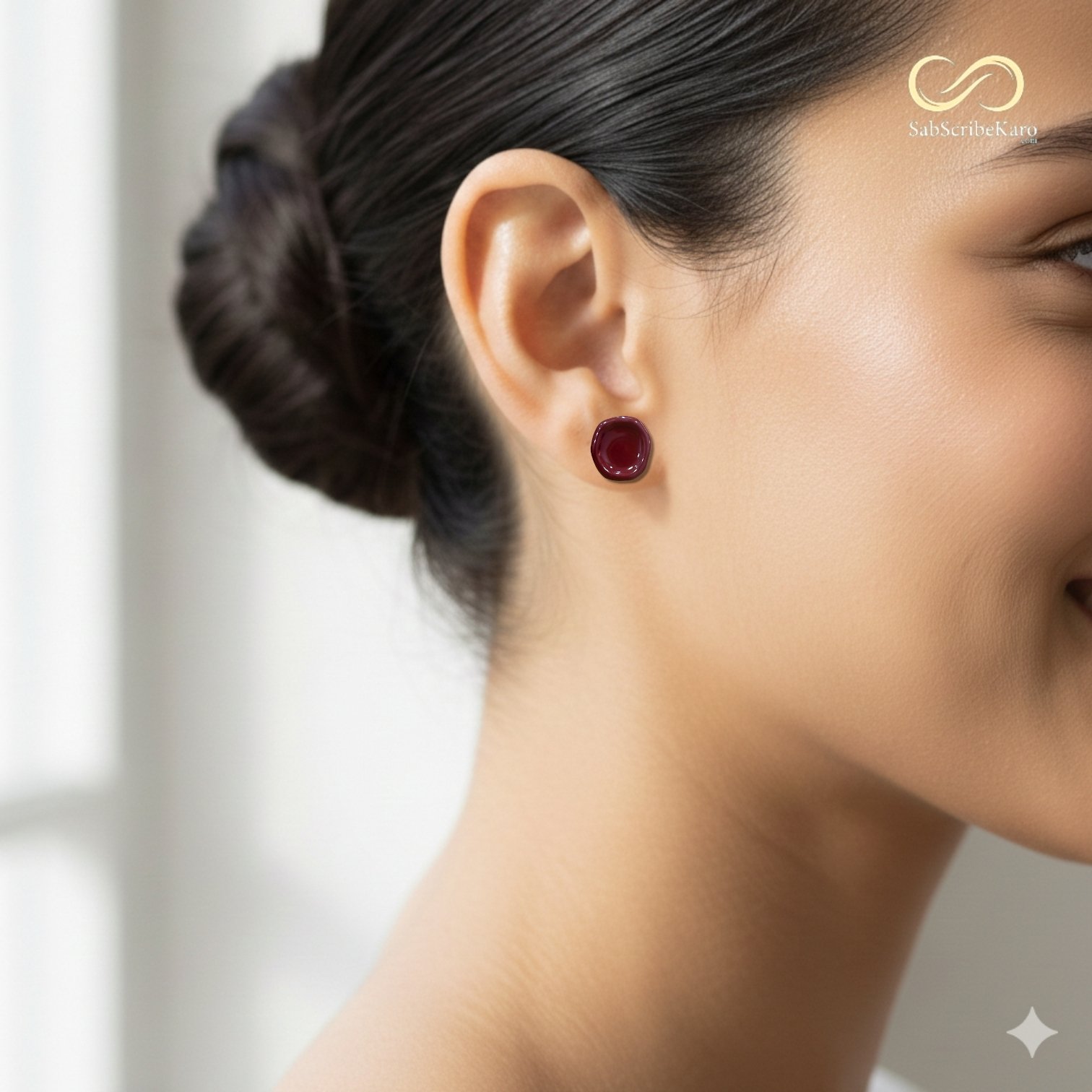 Deep Burgundy Enamel Disc Studs - Image 2