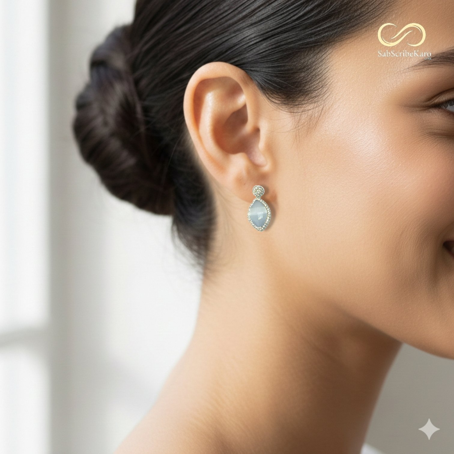 Silver Plated Grey Marquise Stone Drop Earrings - Image 2