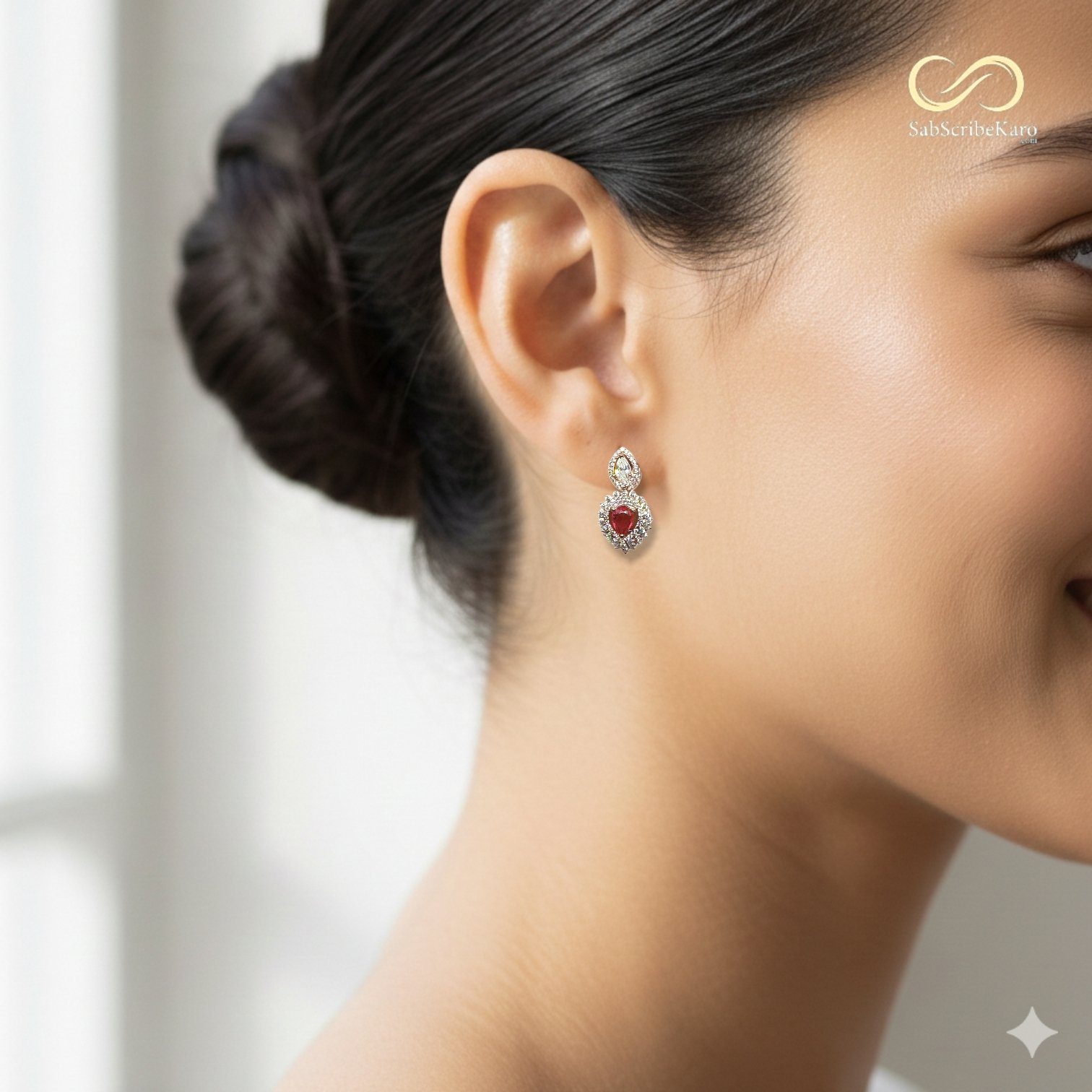 Rose Gold Plated Ruby Heart Cluster Studs - Image 2