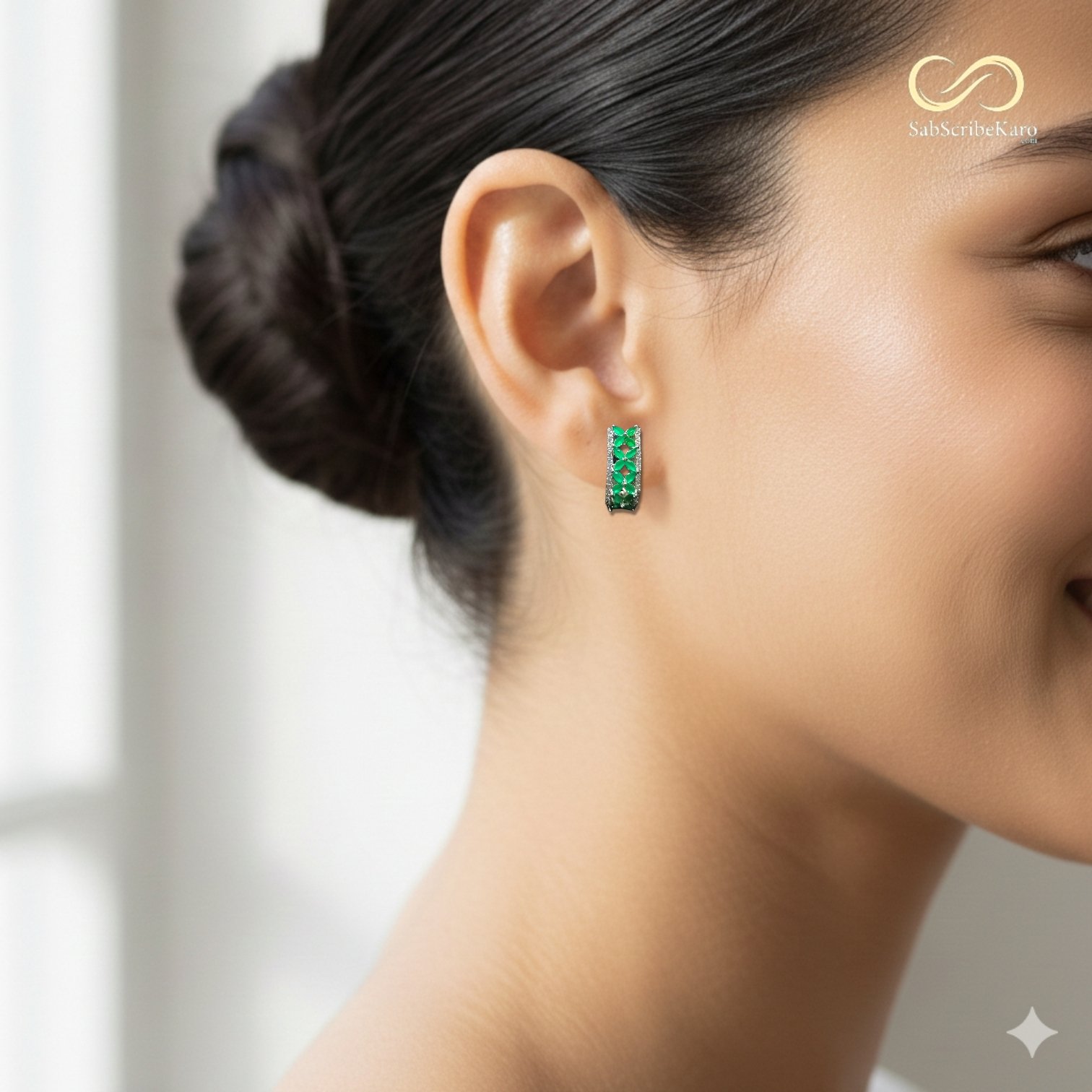 Silver Plated Emerald Cut Half Hoop Earrings - Image 2