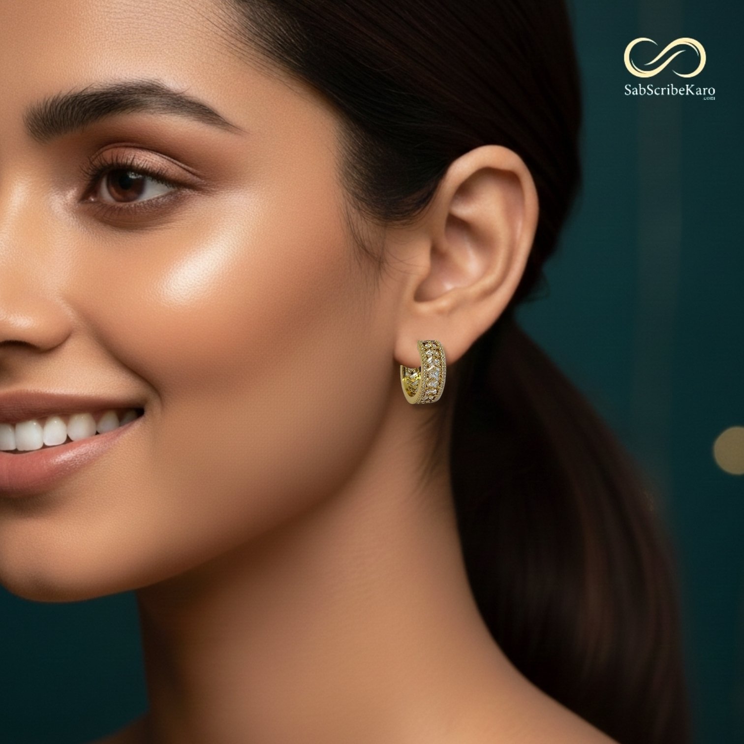 Gold Plated Baguette and Round Hoop Earrings - Image 2