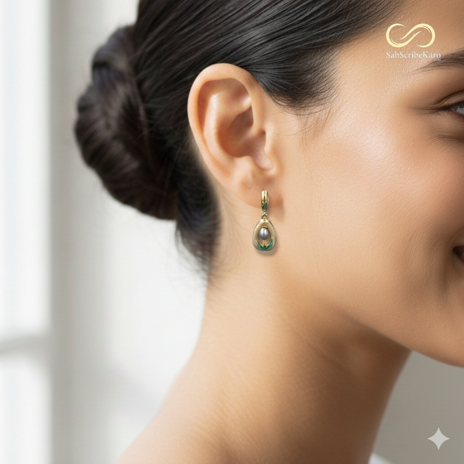 Gray Pearl Tulip Huggie Danglers - Image 2