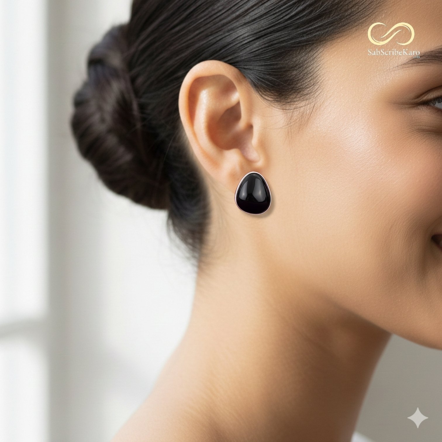 Minimalist Black Stone Triangle Studs - Image 2