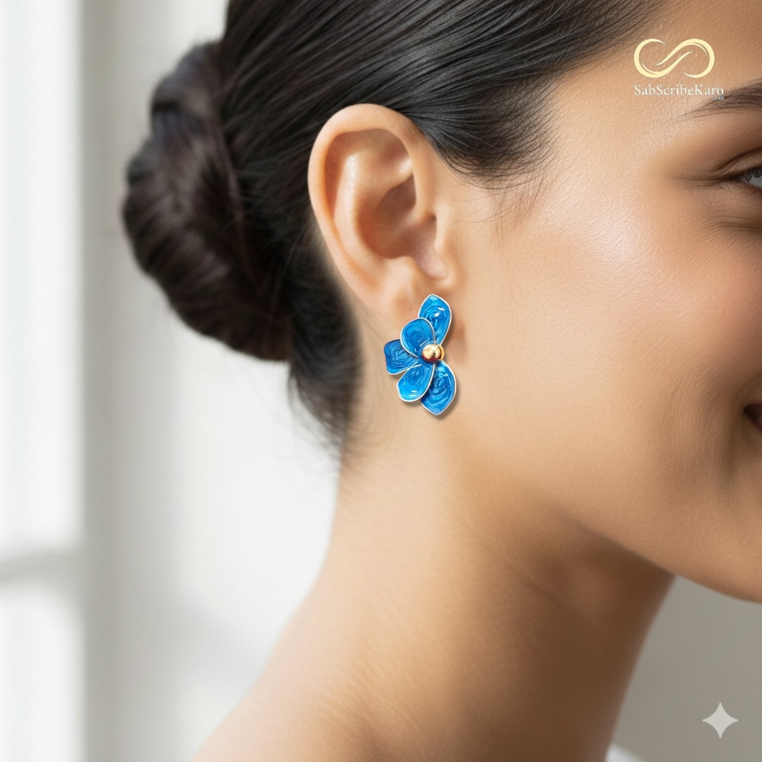 Royal Blue Enamel Layered Floral Studs - Image 2