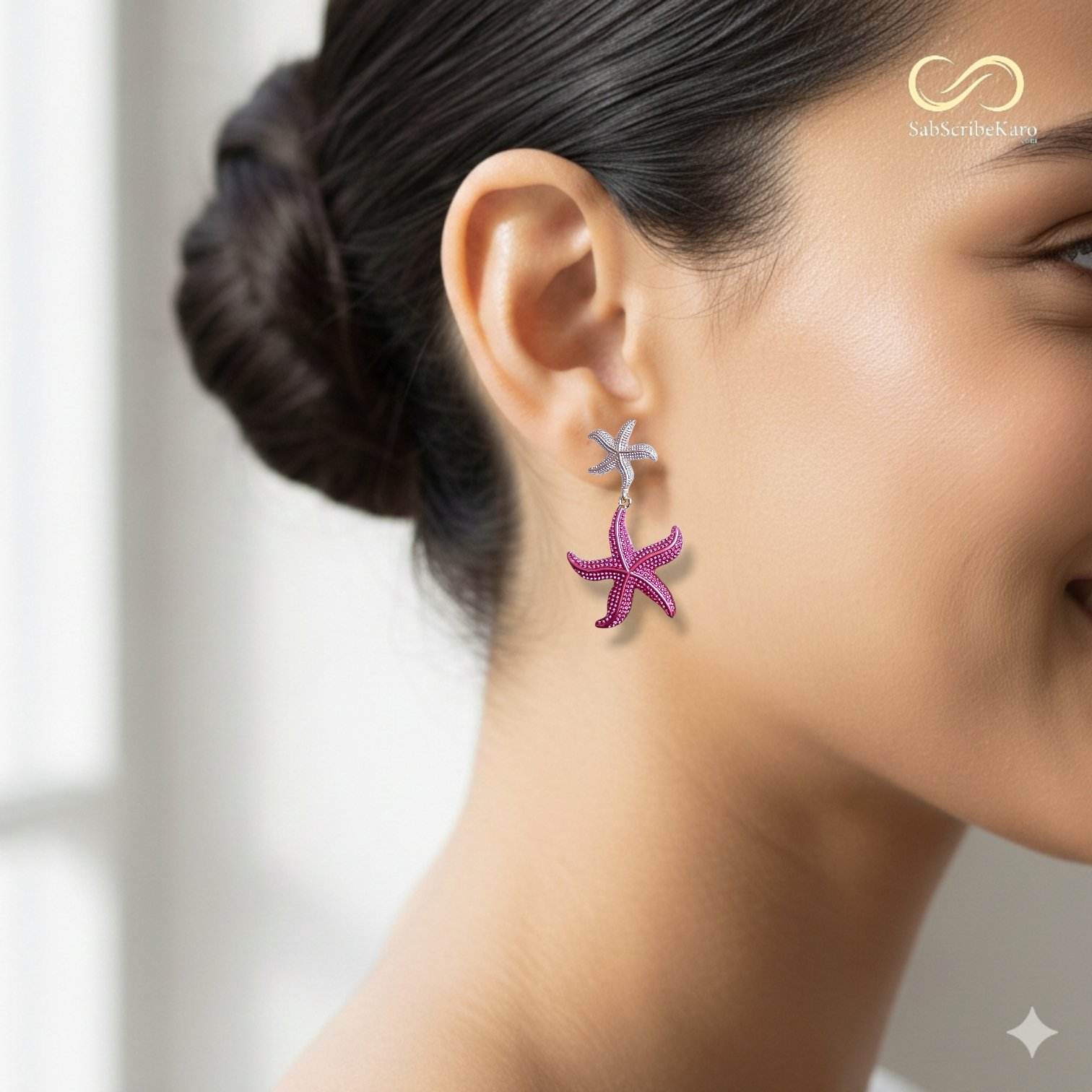 Red & White Starfish Dangler Earrings - Image 2