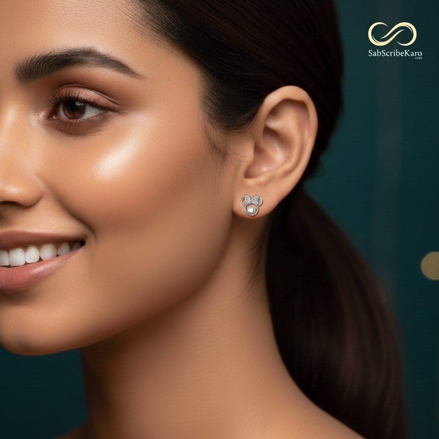 Silver-Tone Crystal Studded Mini Mouse Studs - Image 2