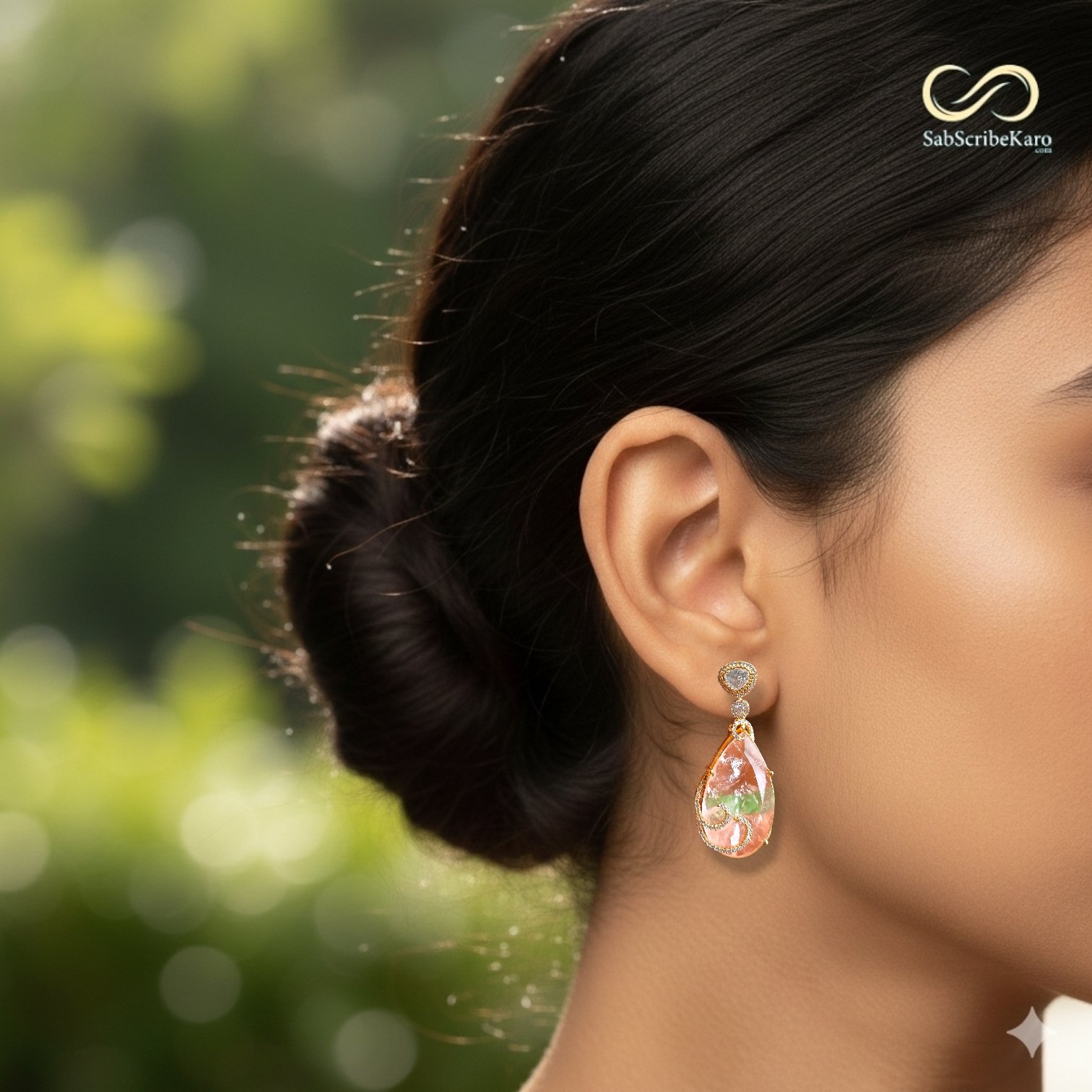 Opulent Pink Polki Moissanite Dangler Earrings - Image 2