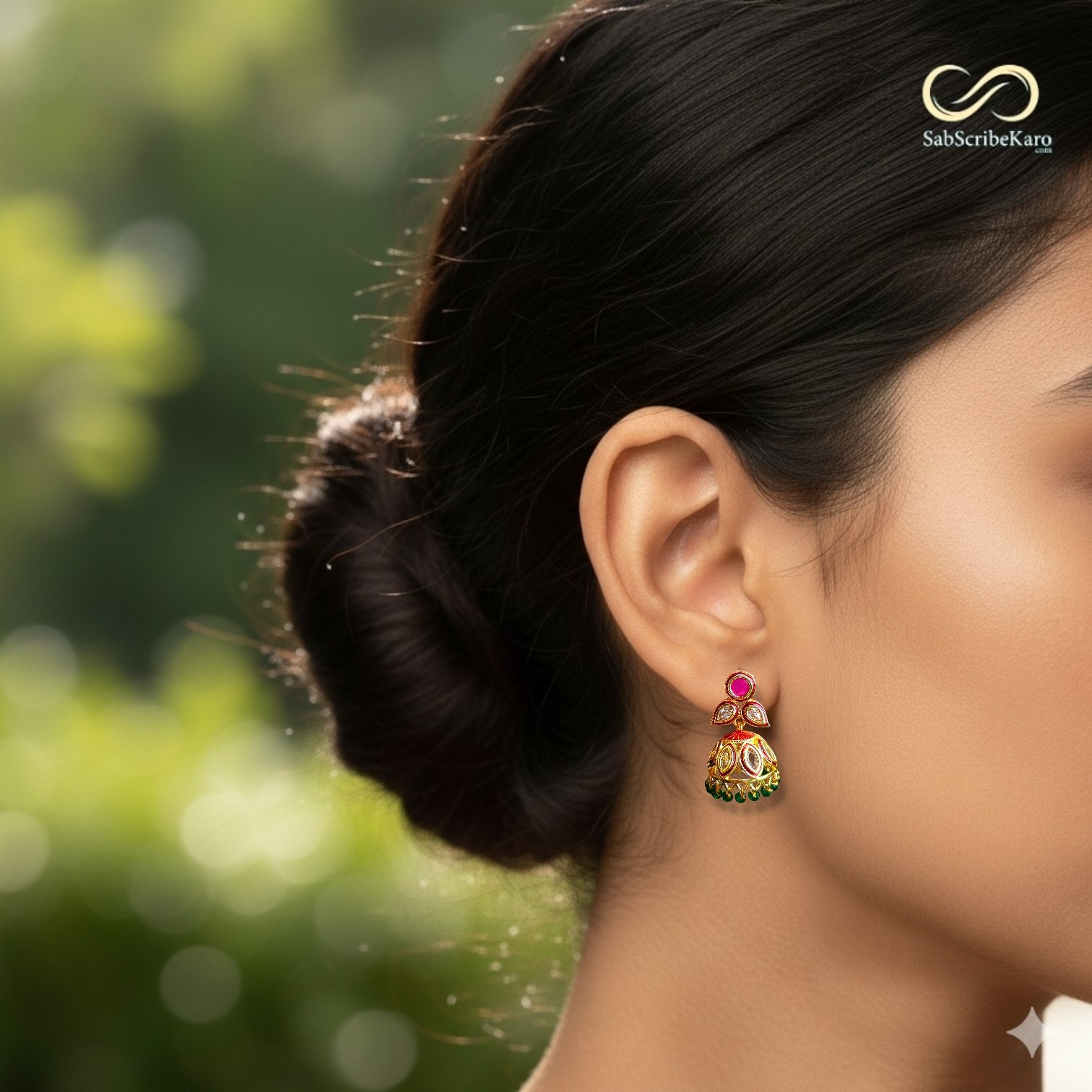 Regal Pink Jhumka Earrings - Image 2