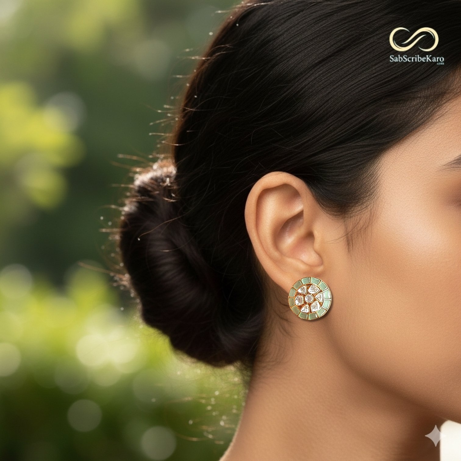 Regal Emerald Kundan Stud Earrings - Image 2