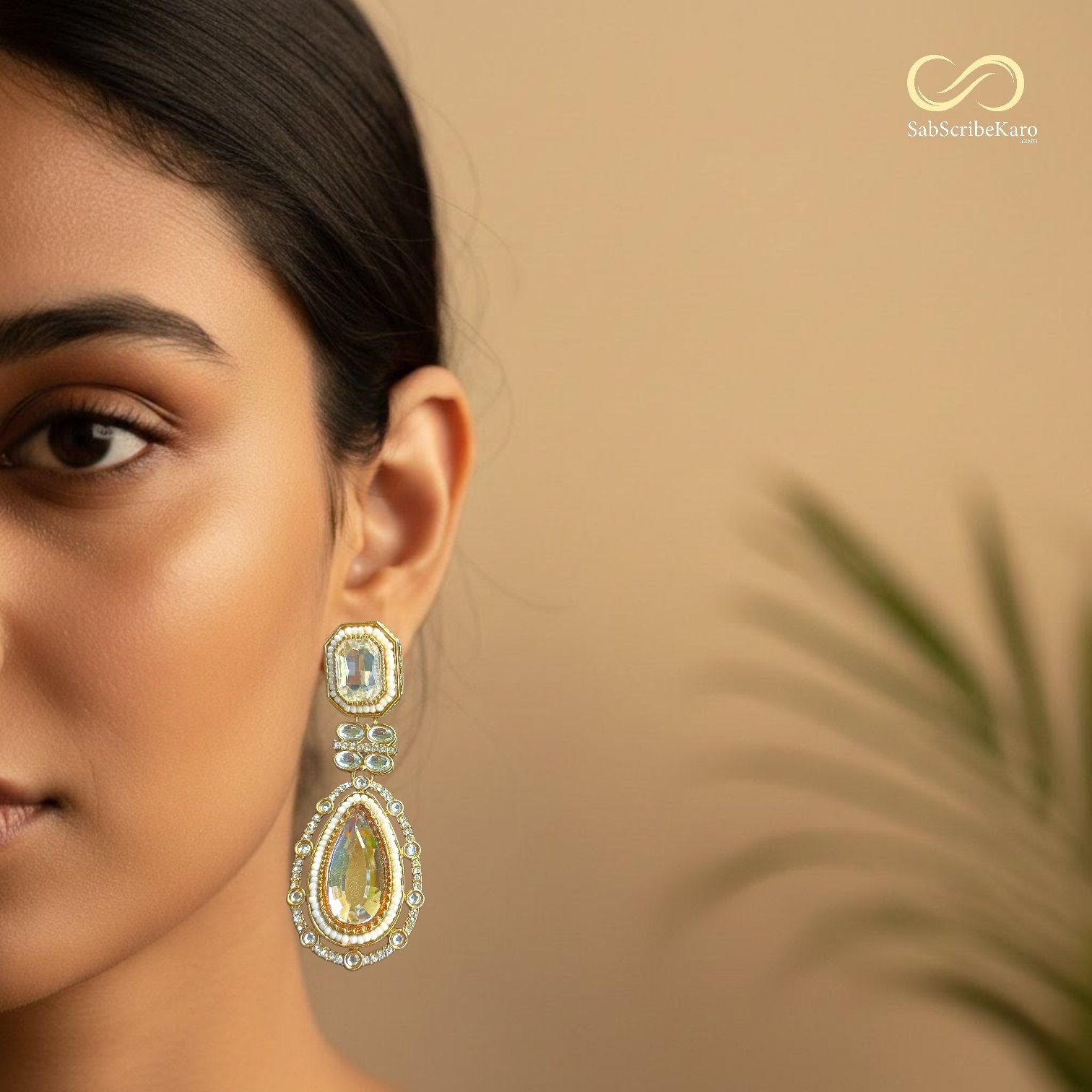 Statement Kundan & Champagne Crystal Dangler - Image 2