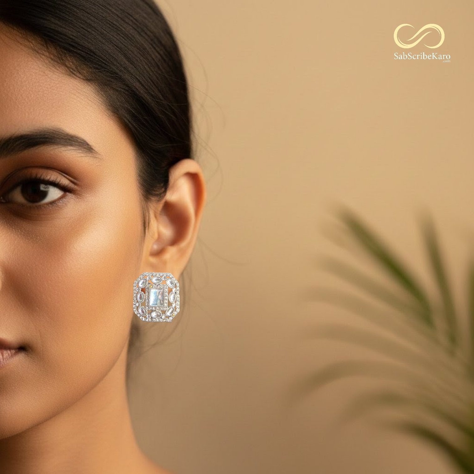 Silver Finish Cubic Zirconia Square Studs - Image 2