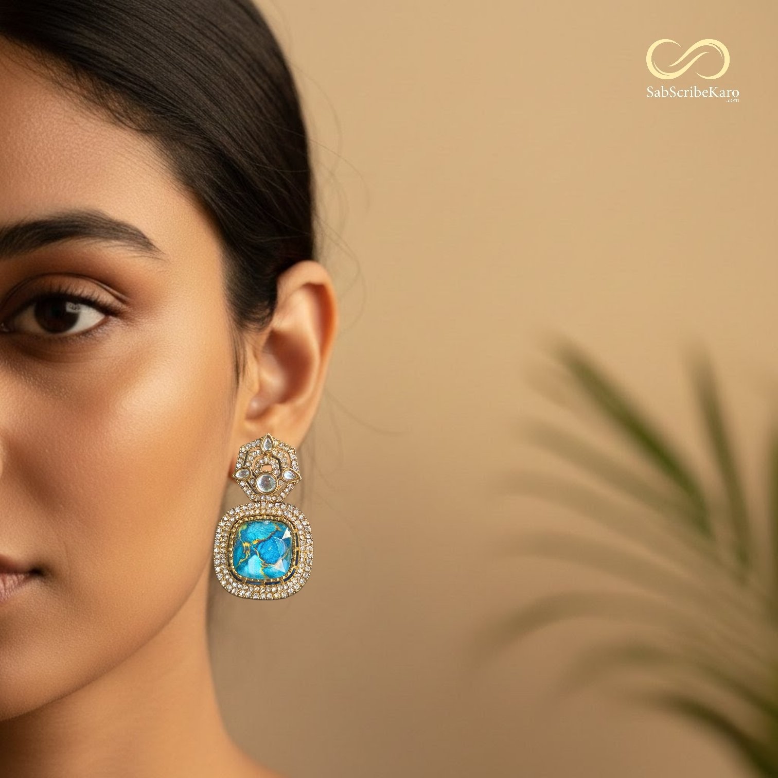 Royal Blue Composite Stone Kundan Dangler - Image 2