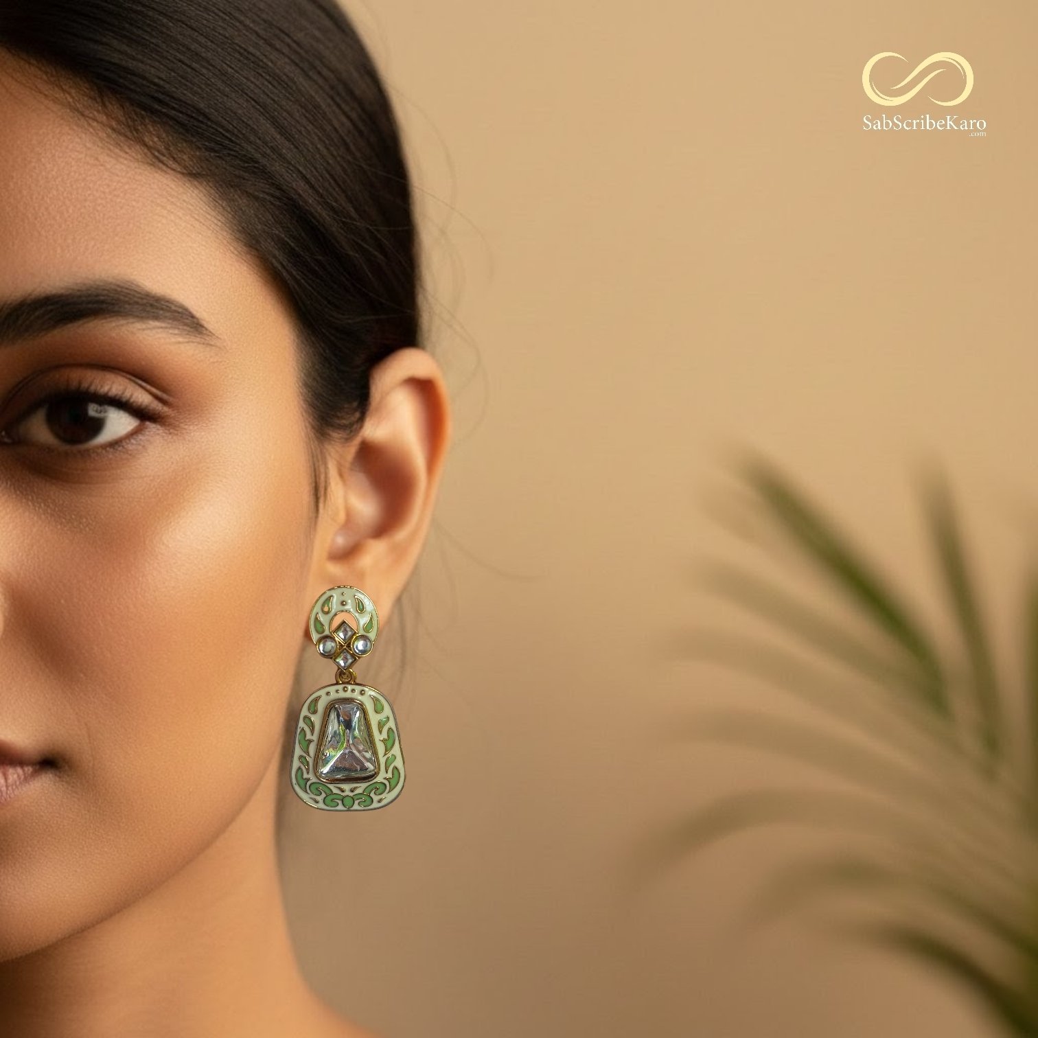 Meenakari Enamel & Polki Stone Dangler - Image 2