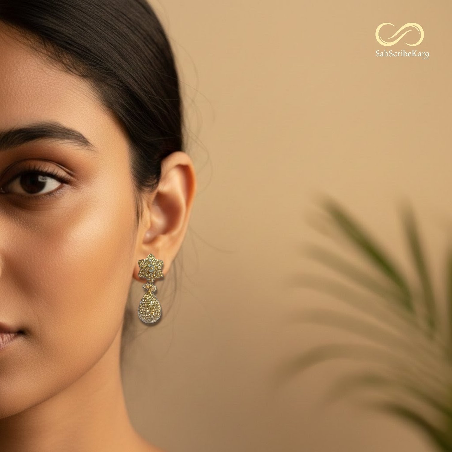 Star Stud Pave Crystal Drop Dangler - Image 2