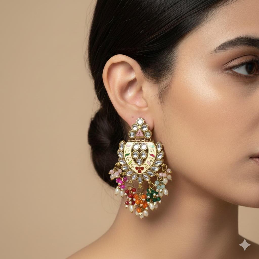 Vibrant Meenakari Polki Dangler Earrings - Image 2
