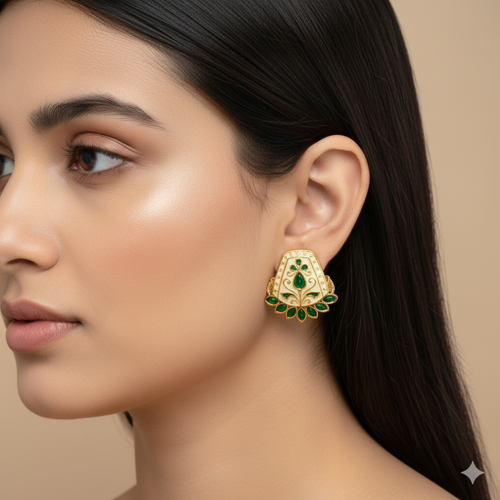 Elegant Green Meenakari Enamel Studs - Image 2