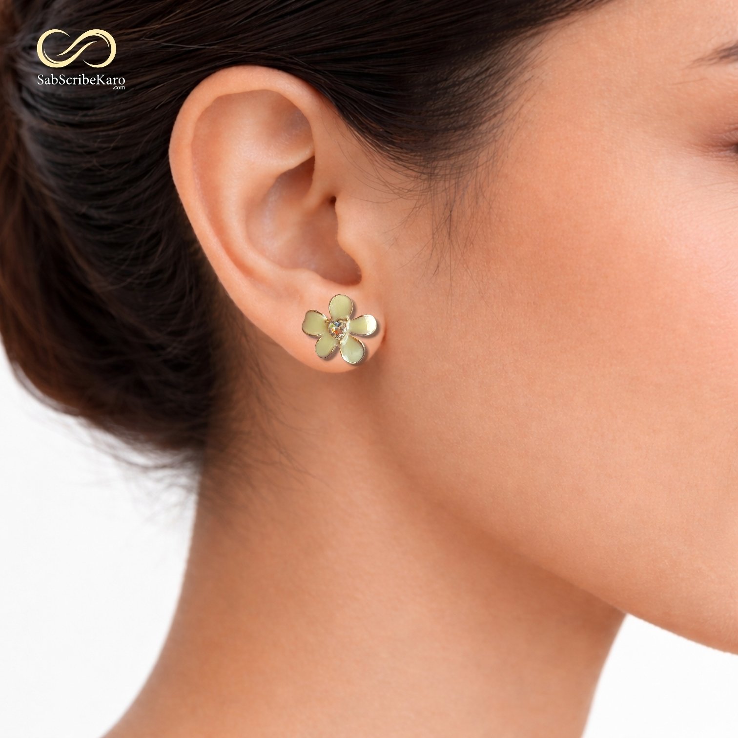 White Enamel Heart Center Flower Studs - Image 2