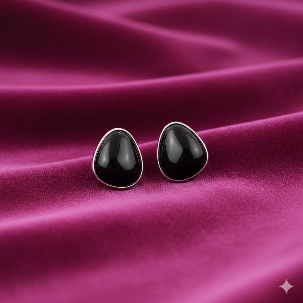 Minimalist Black Stone Triangle Studs