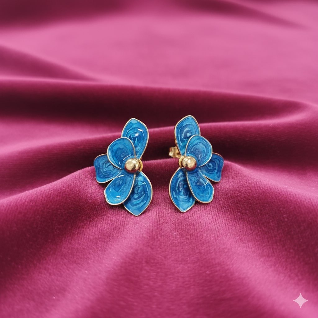 Royal Blue Enamel Layered Floral Studs