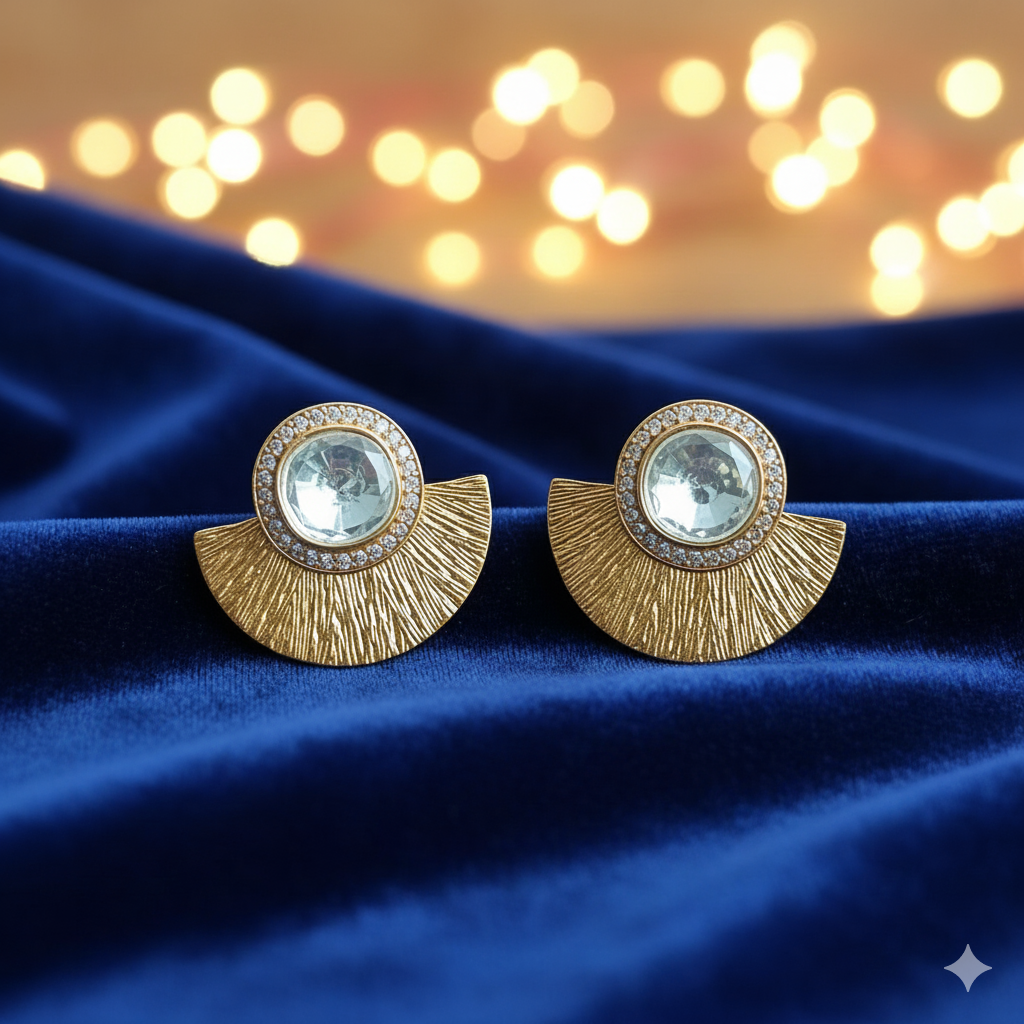 Radiant Polki Studs with Fan Motif