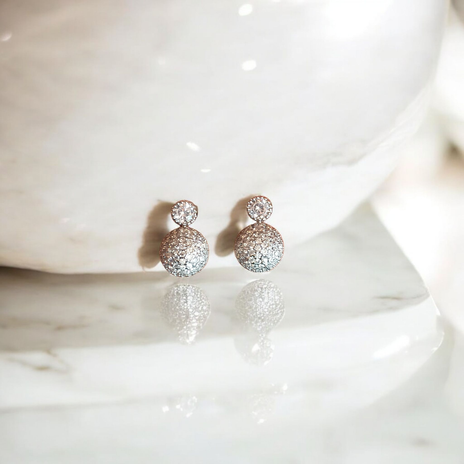 Pave Domed Stud Drop Earrings