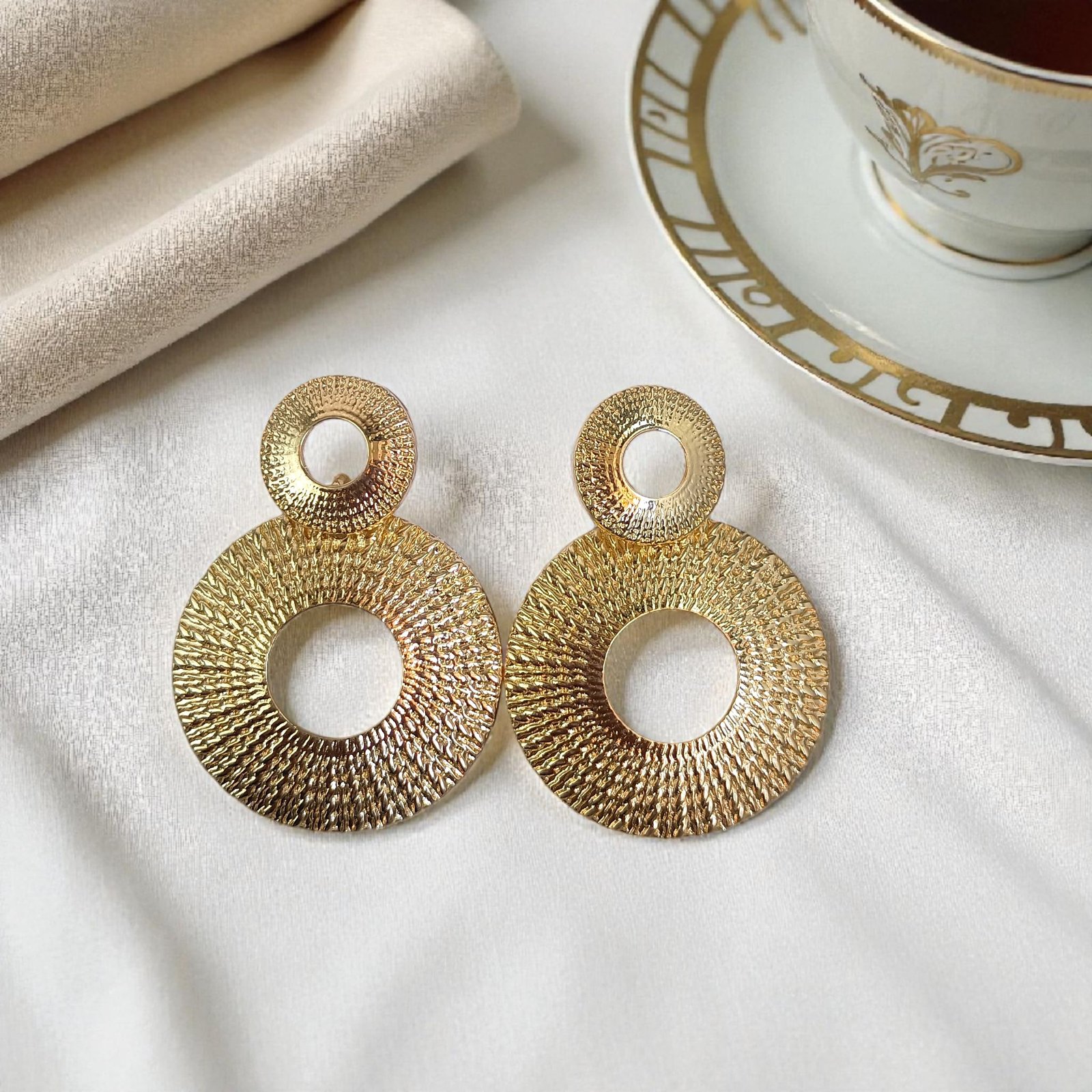 Textured Gold Double Ring Dangler