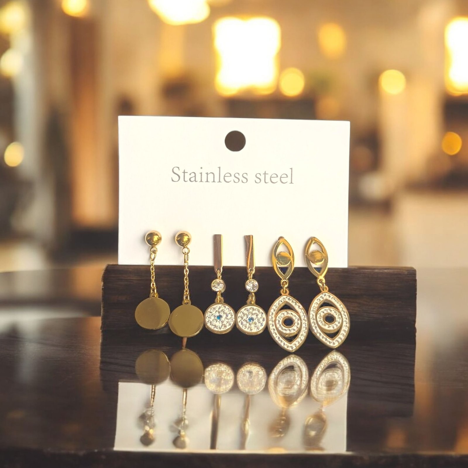 Evil Eye Designed Set of 3 Dangler Earrings