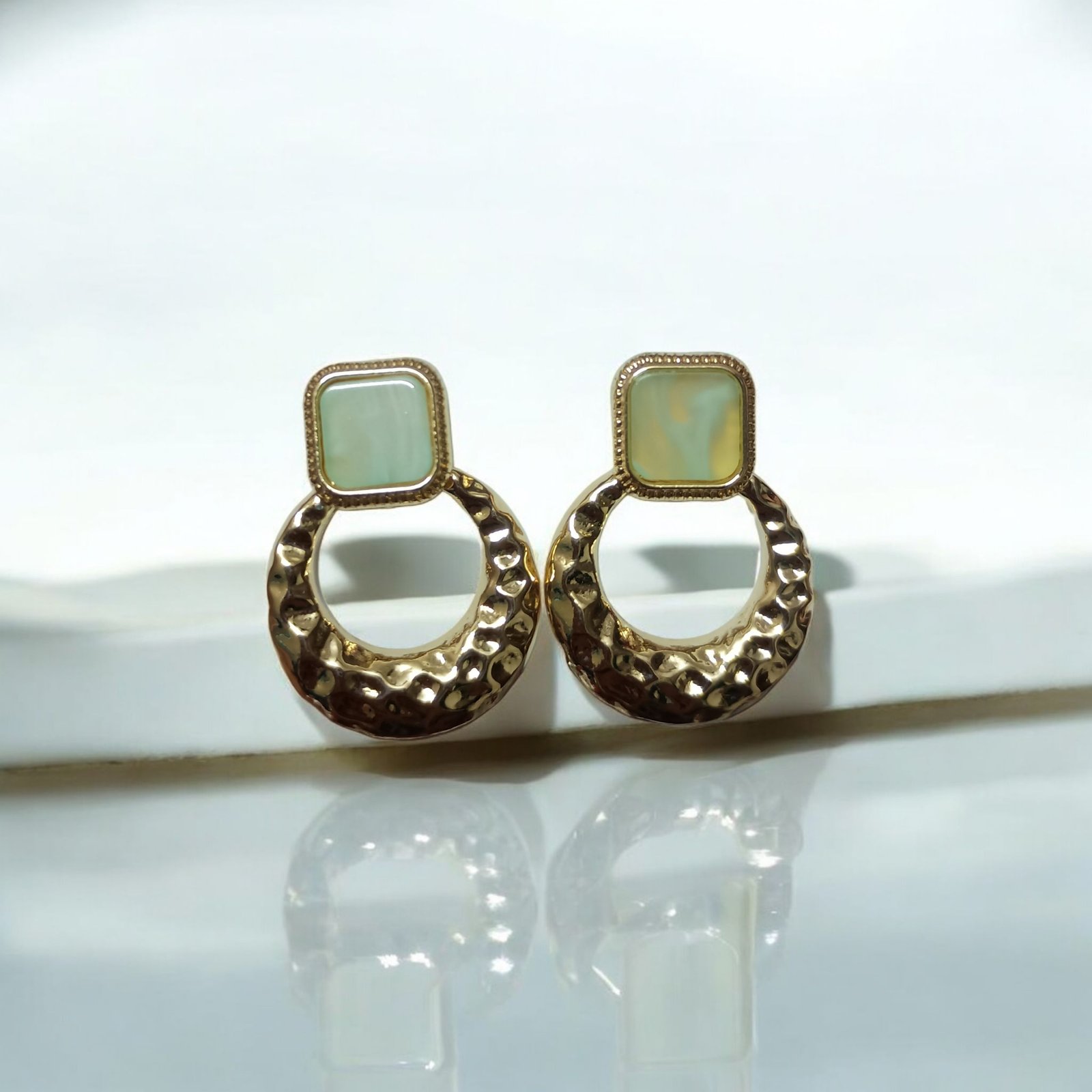 Mint Square Stud with Textured Hoop