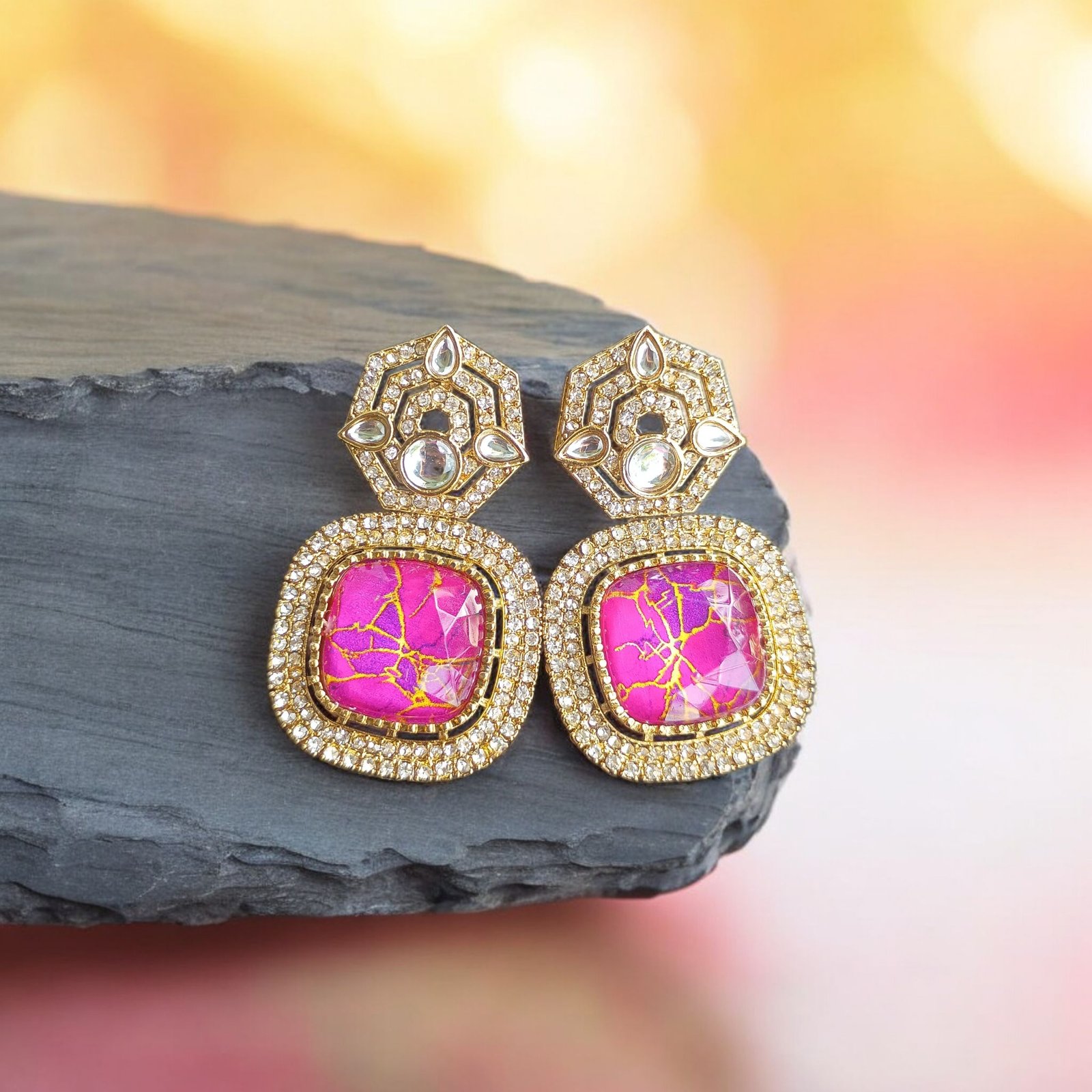 Statement Hot Pink Composite Stone Dangler