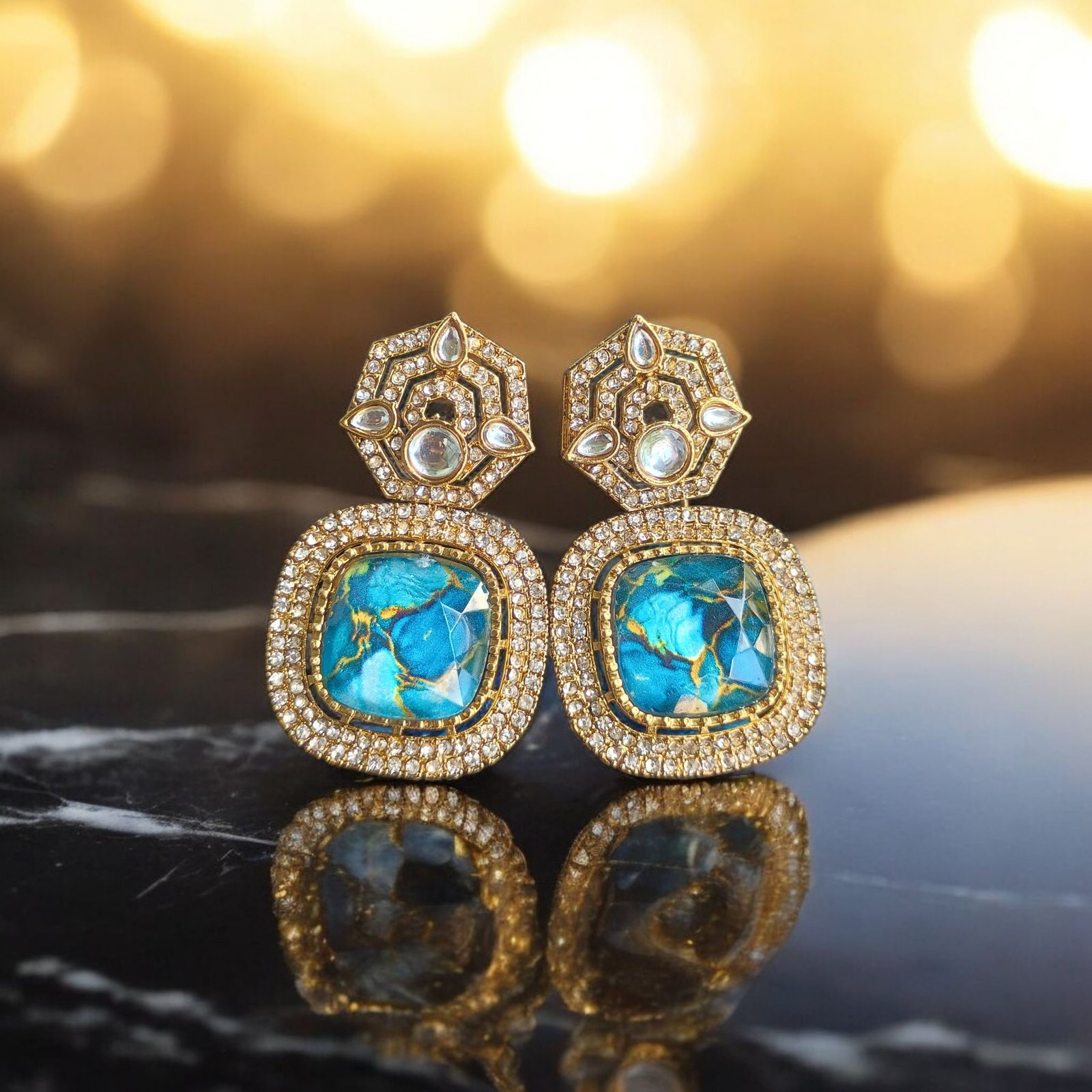 Royal Blue Composite Stone Kundan Dangler