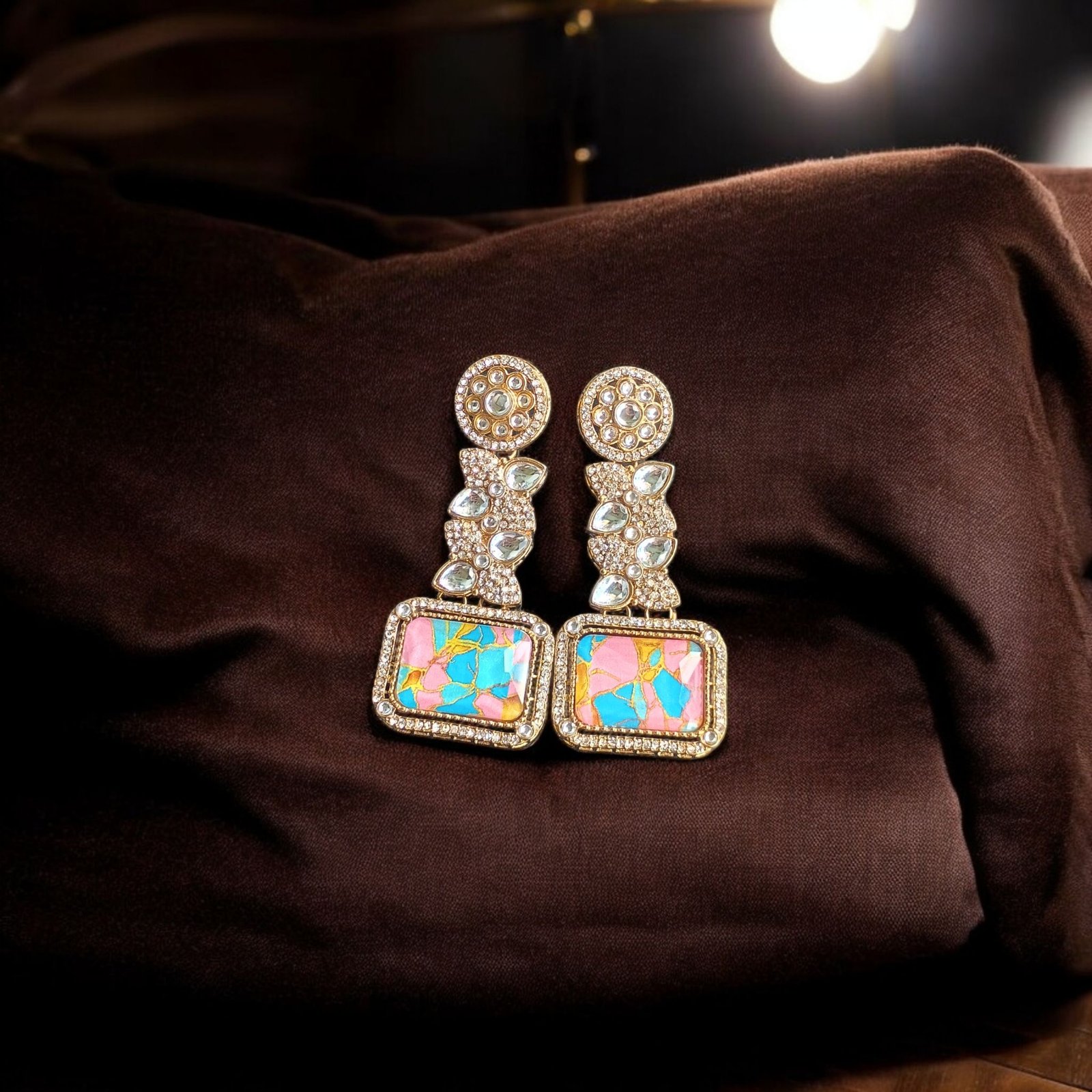 Kundan Multi-Color Stone Rectangular Drop Dangler