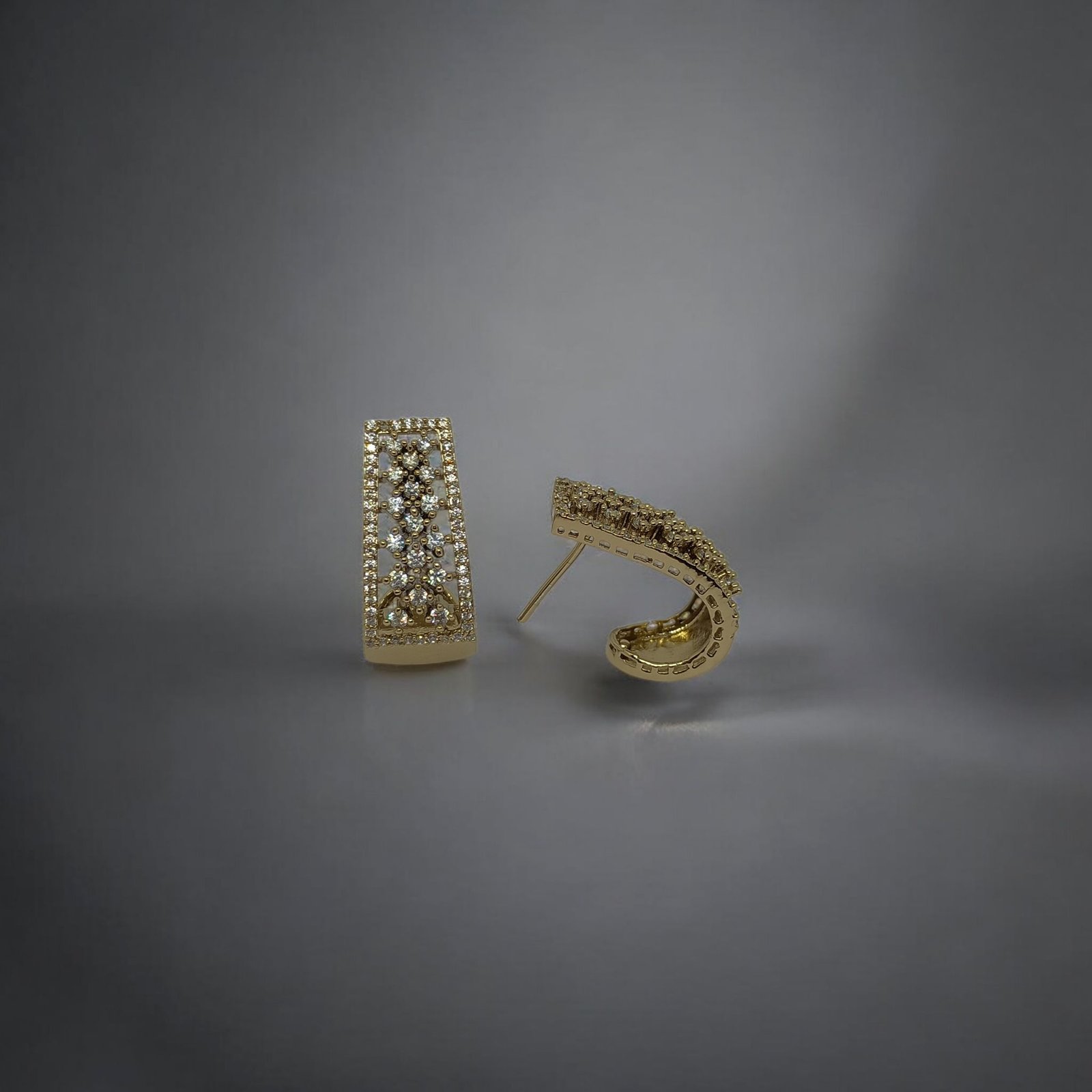 Gold Plated Geometric Pave Hoop Earrings