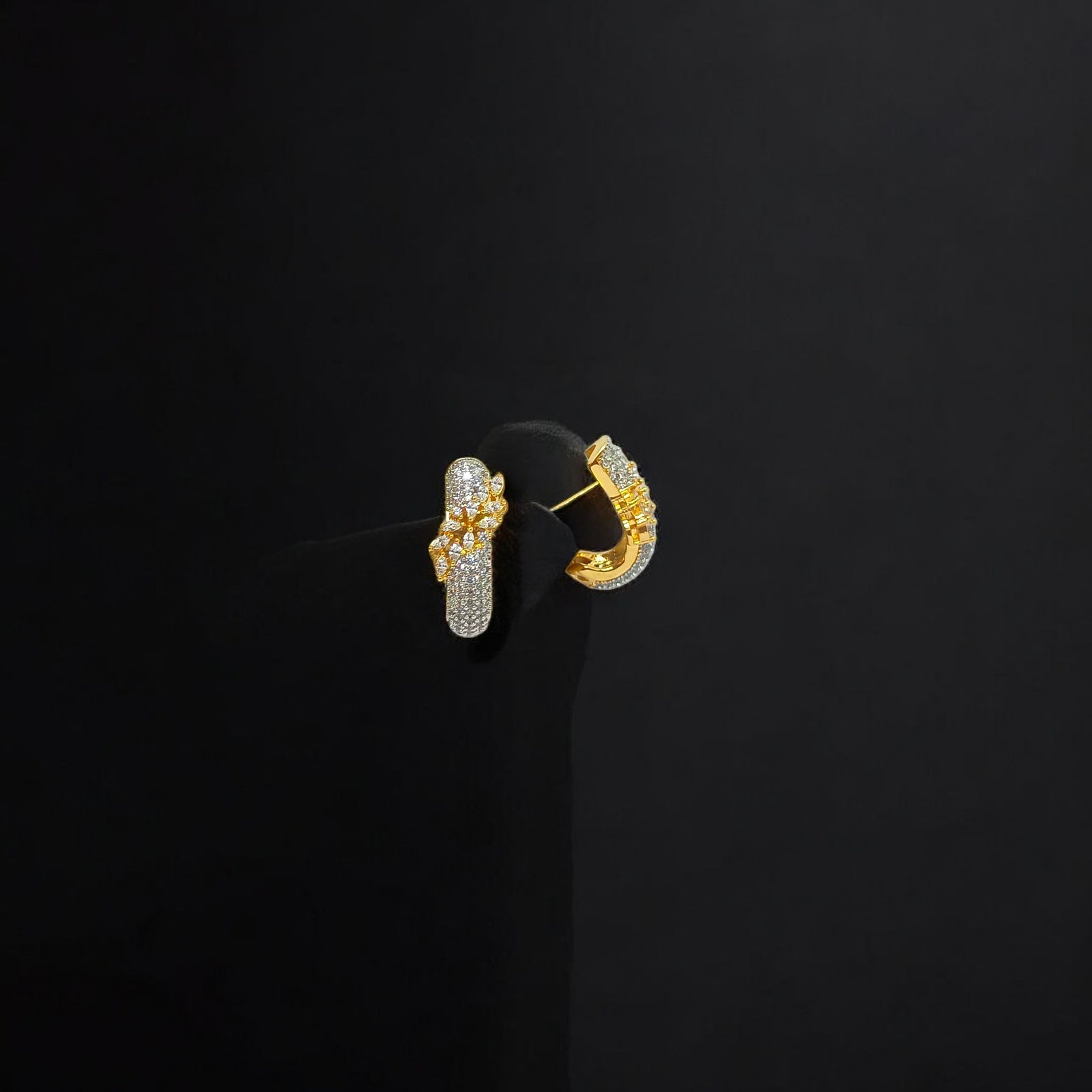 Gold Plated Floral Pave Half Hoop Earrings