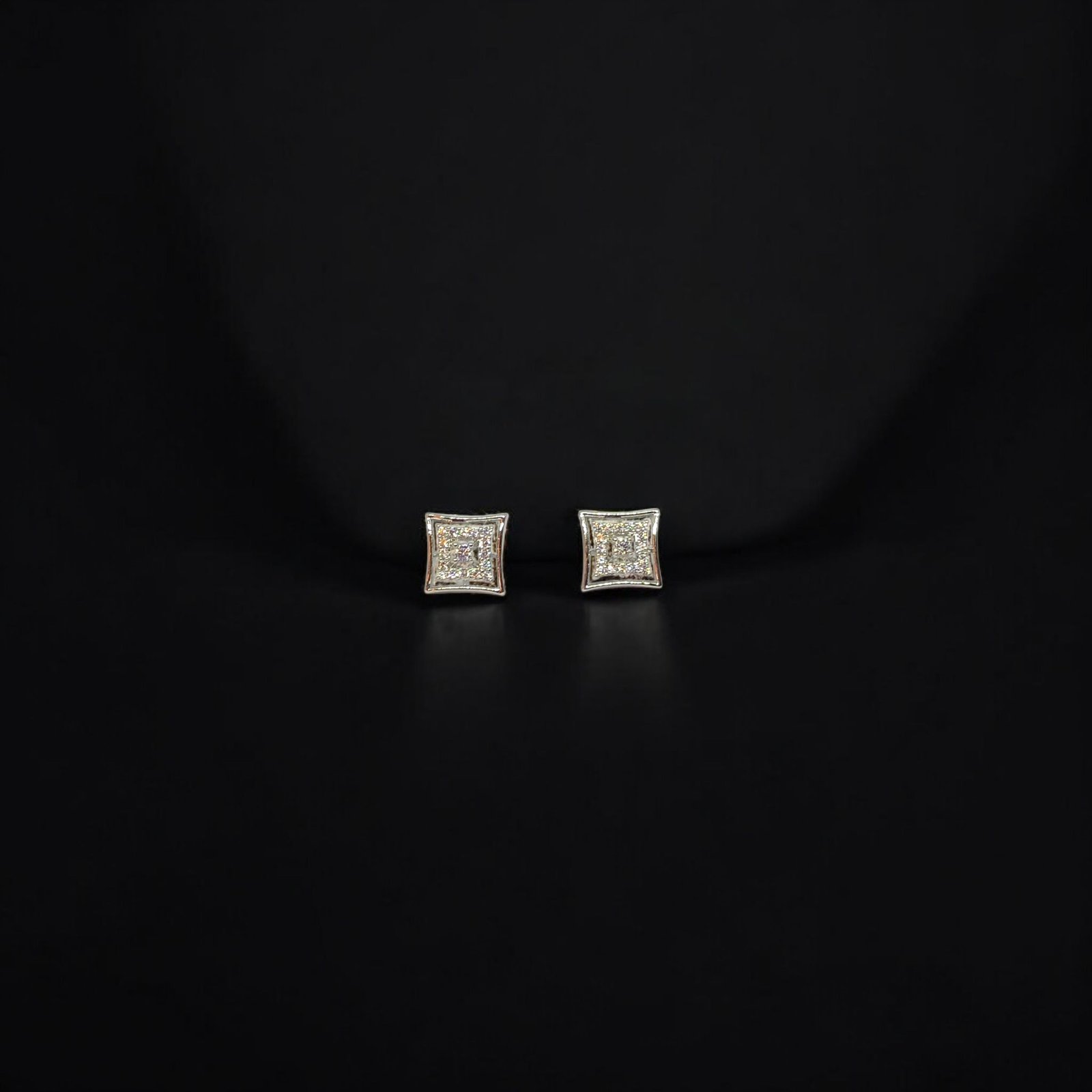 Silver Invisible Set Cushion Stud Earrings