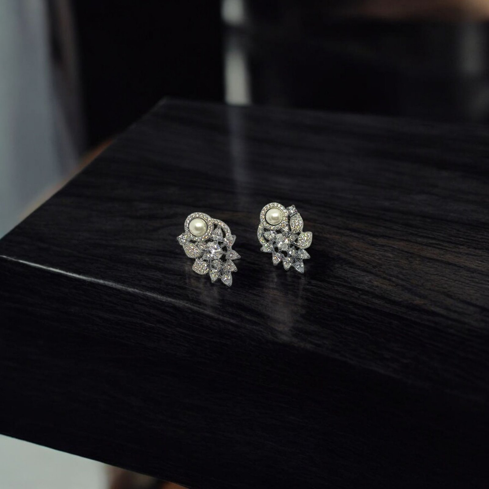 Silver Floral Stud with Imitation Pearl Center