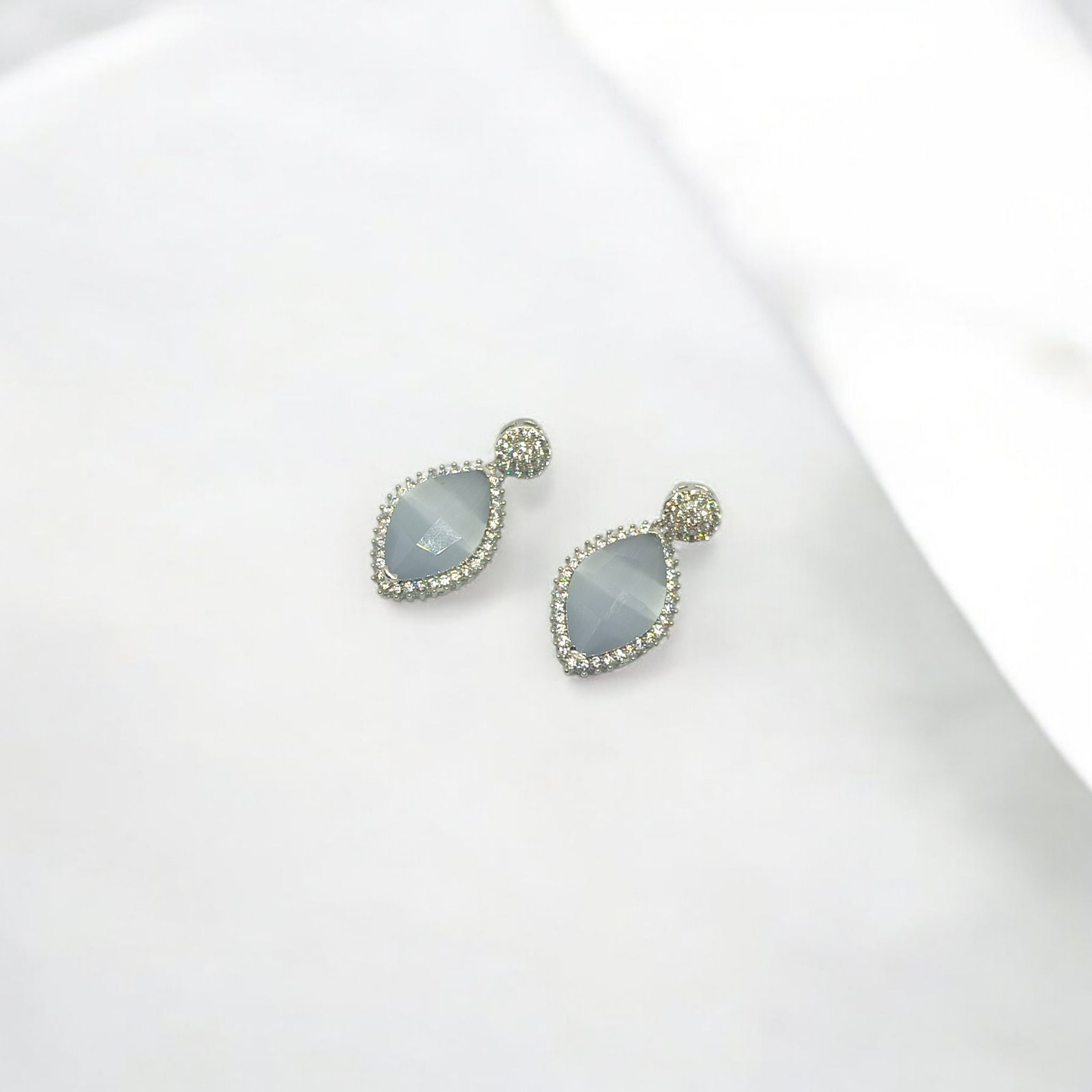 Silver Plated Grey Marquise Stone Drop Earrings