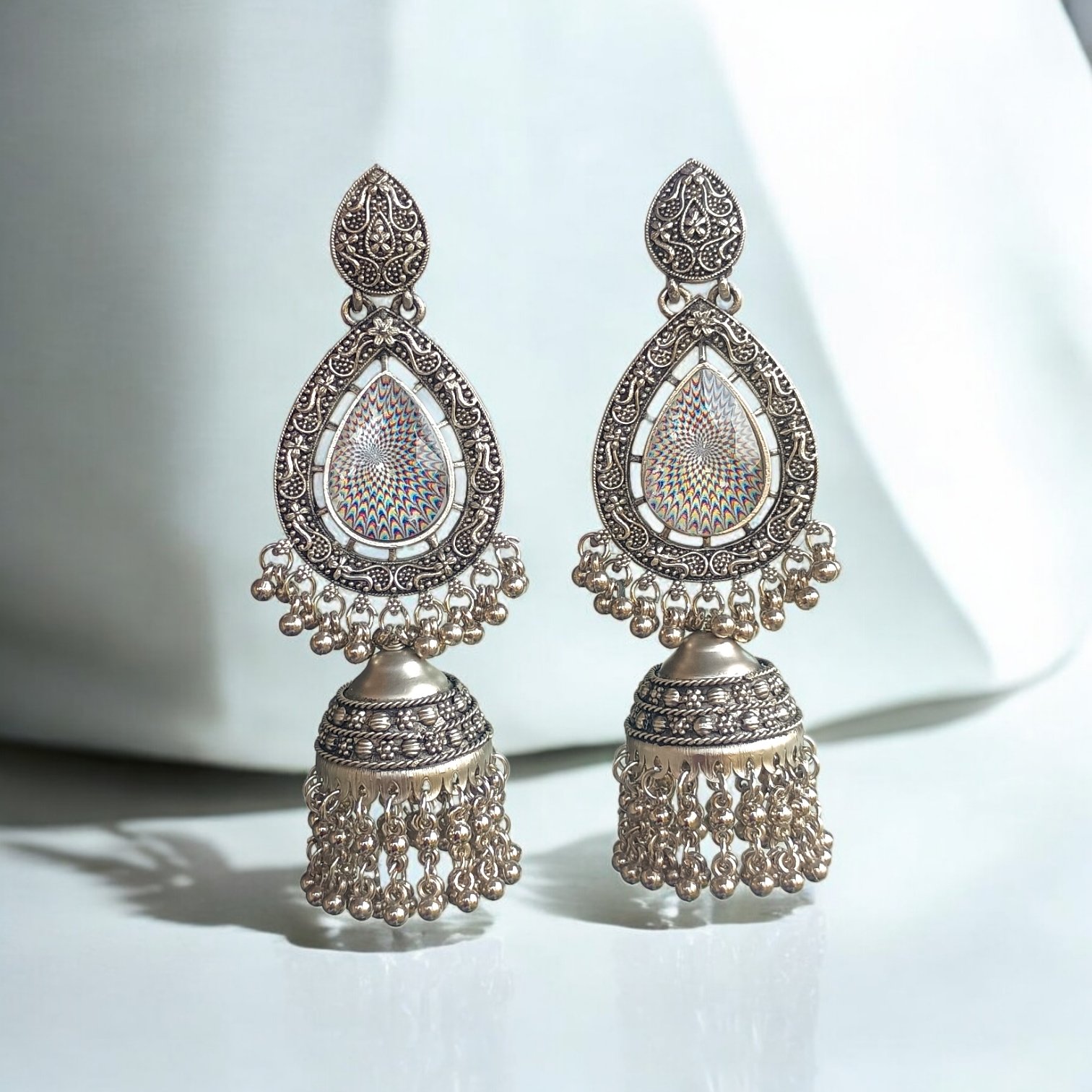 Oxidised Teardrop Filigree Jhumka