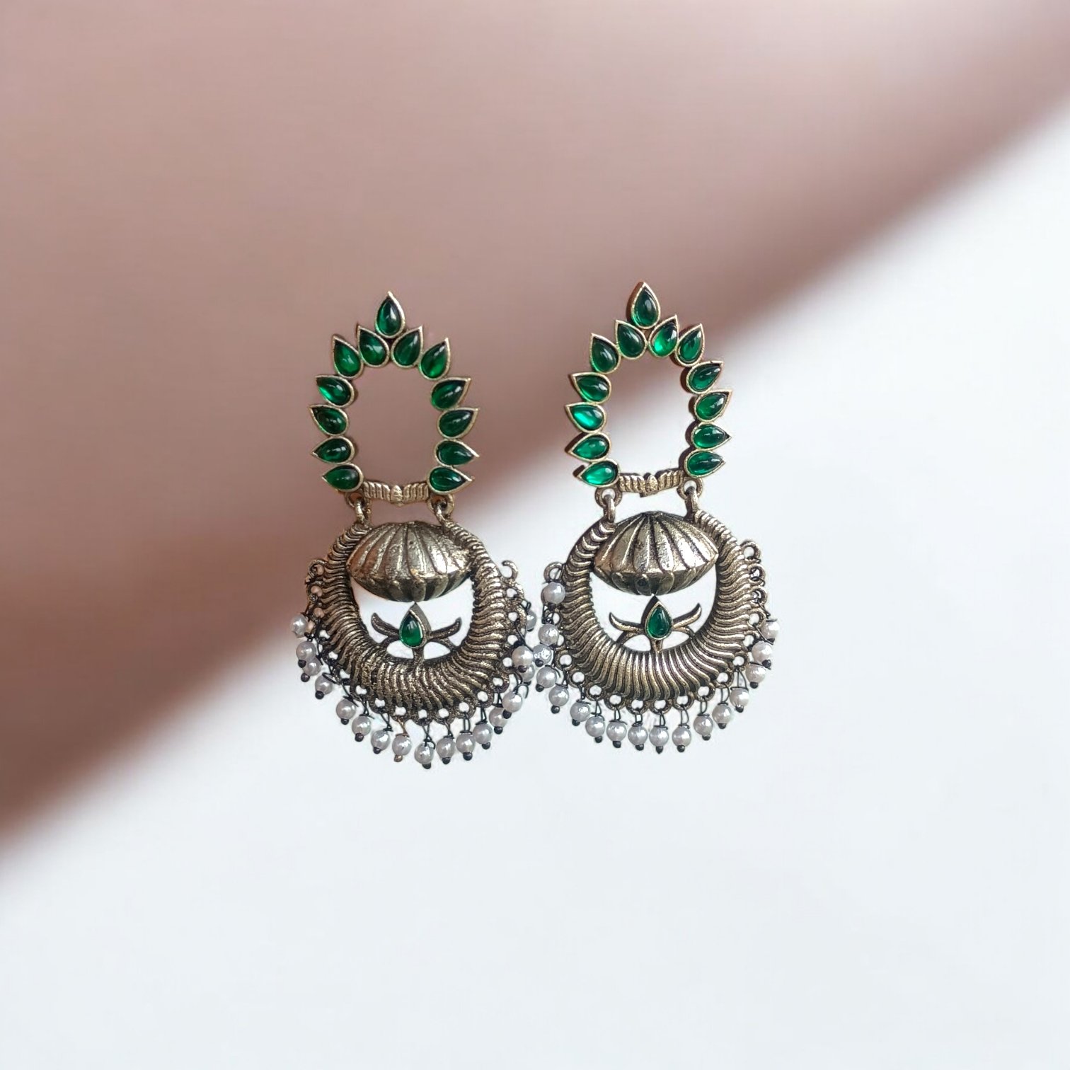 Emerald Green Marquise Halo Jhumka