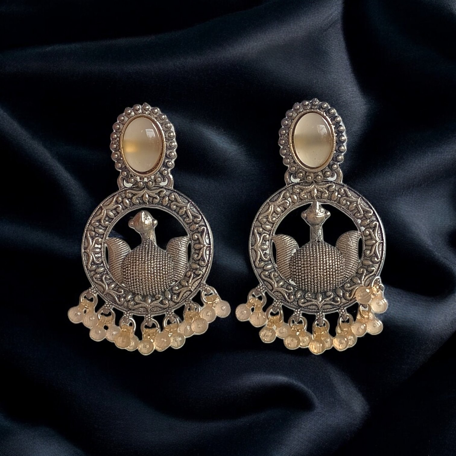 Vintage Peacock Circular Dangler with Peach Beads